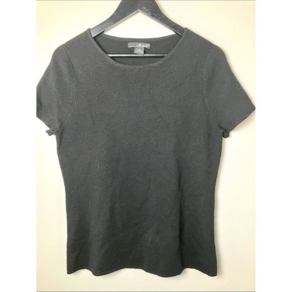 Willi Smith 100% Merino Wool Short Sleeve Black Sweater Women's Size Large